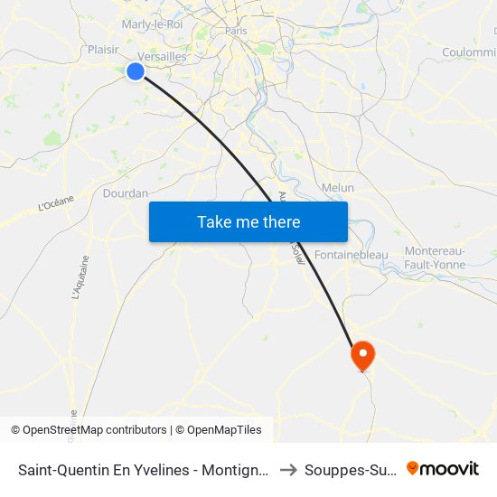 Saint-Quentin En Yvelines - Montigny-Le-Bretonneux to Souppes-Sur-Loing map