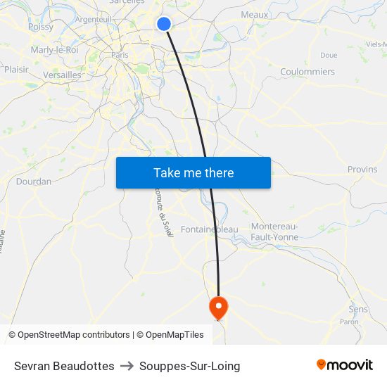 Sevran Beaudottes to Souppes-Sur-Loing map