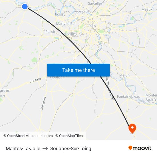 Mantes-La-Jolie to Souppes-Sur-Loing map