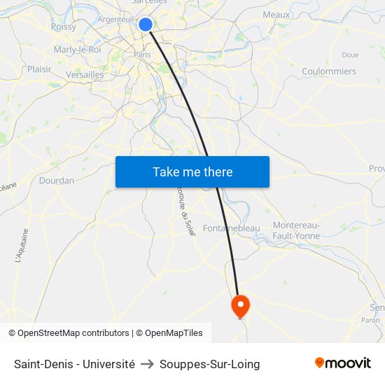 Saint-Denis - Université to Souppes-Sur-Loing map