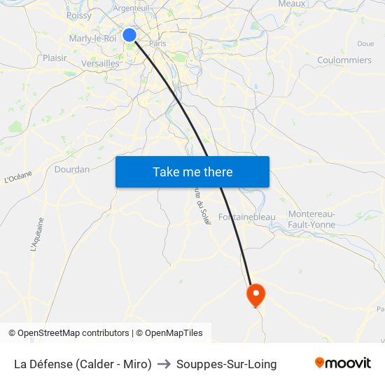 La Défense (Calder - Miro) to Souppes-Sur-Loing map