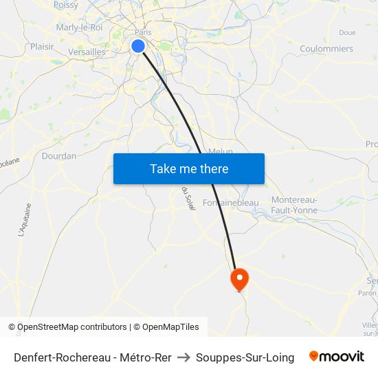 Denfert-Rochereau - Métro-Rer to Souppes-Sur-Loing map