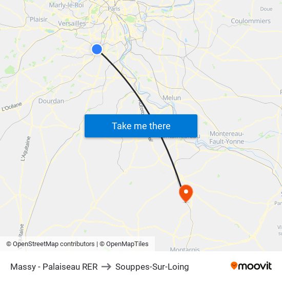 Massy - Palaiseau RER to Souppes-Sur-Loing map