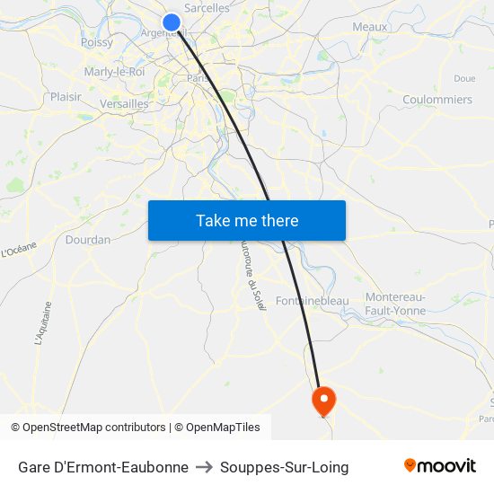 Gare D'Ermont-Eaubonne to Souppes-Sur-Loing map