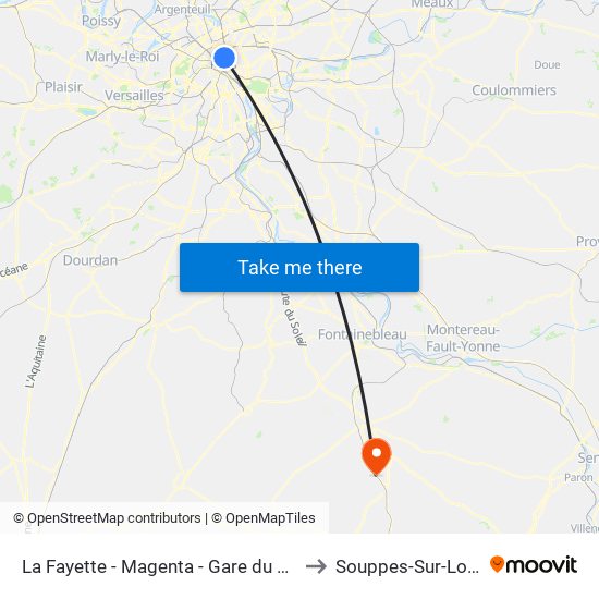 La Fayette - Magenta - Gare du Nord to Souppes-Sur-Loing map
