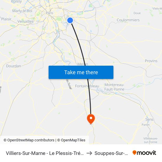 Villiers-Sur-Marne - Le Plessis-Trévise RER to Souppes-Sur-Loing map