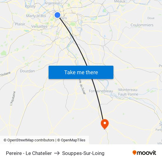 Pereire - Le Chatelier to Souppes-Sur-Loing map