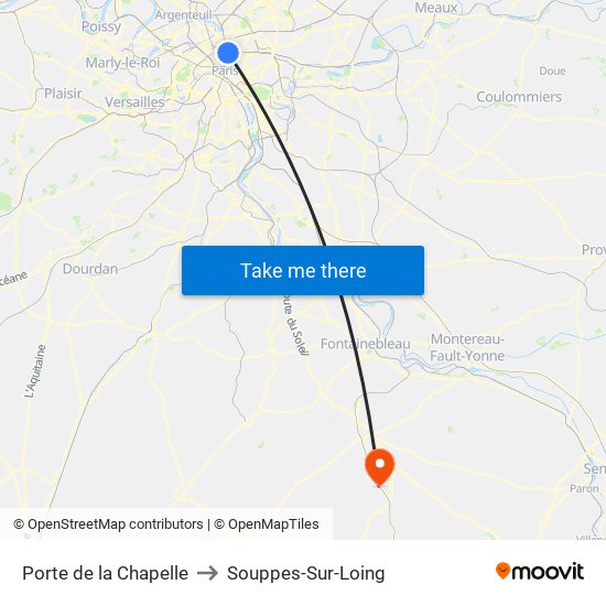 Porte de la Chapelle to Souppes-Sur-Loing map