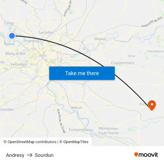 Andresy to Sourdun map