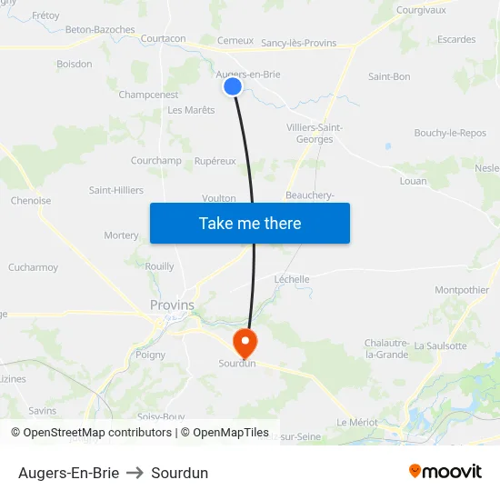 Augers-En-Brie to Sourdun map