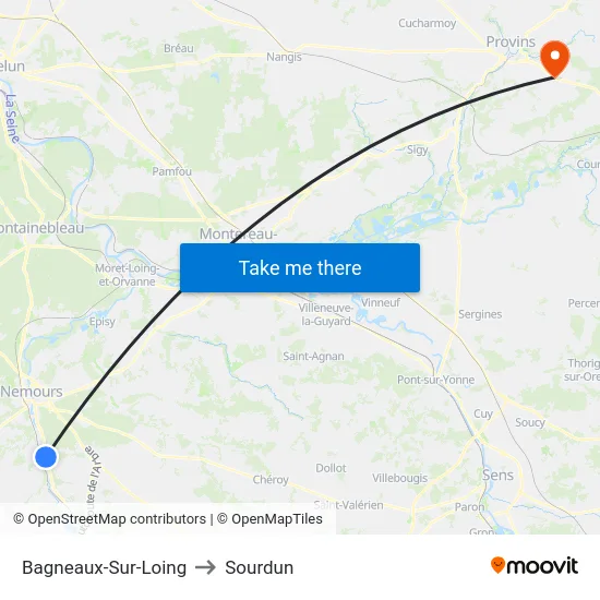 Bagneaux-Sur-Loing to Sourdun map