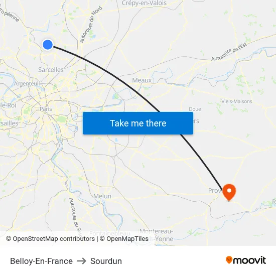 Belloy-En-France to Sourdun map