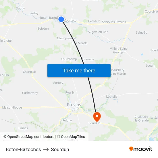 Beton-Bazoches to Sourdun map