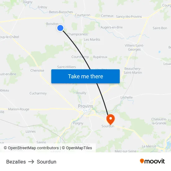 Bezalles to Sourdun map