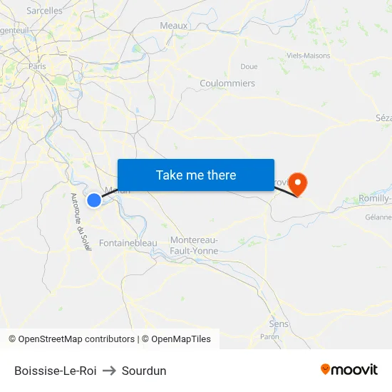 Boissise-Le-Roi to Sourdun map