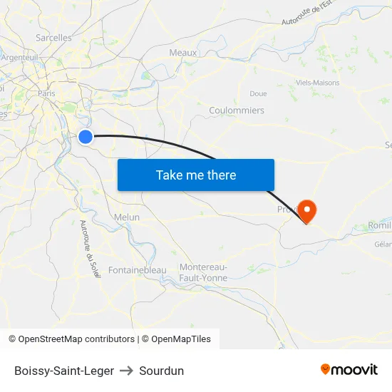 Boissy-Saint-Leger to Sourdun map