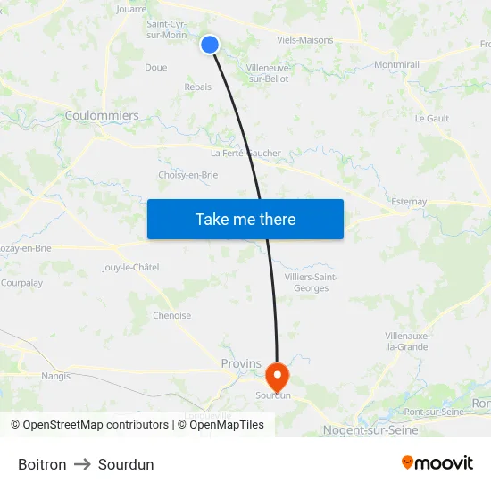Boitron to Sourdun map