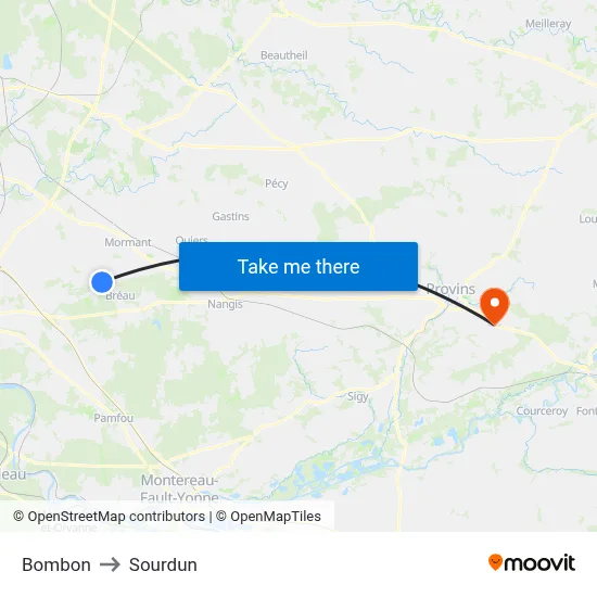 Bombon to Sourdun map