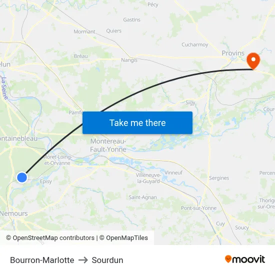 Bourron-Marlotte to Sourdun map