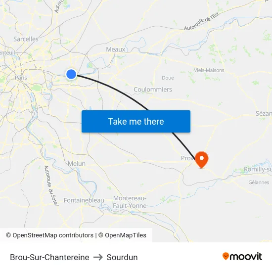 Brou-Sur-Chantereine to Sourdun map
