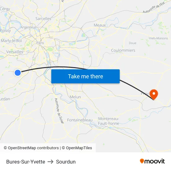 Bures-Sur-Yvette to Sourdun map