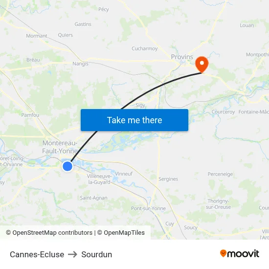 Cannes-Ecluse to Sourdun map