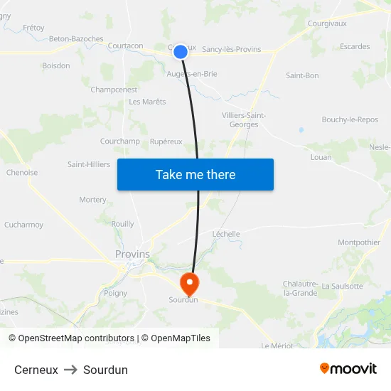Cerneux to Sourdun map