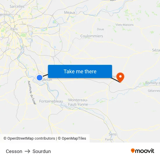 Cesson to Sourdun map