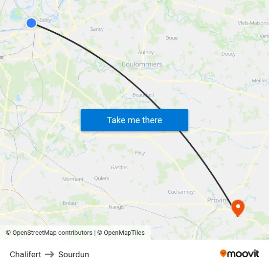 Chalifert to Sourdun map