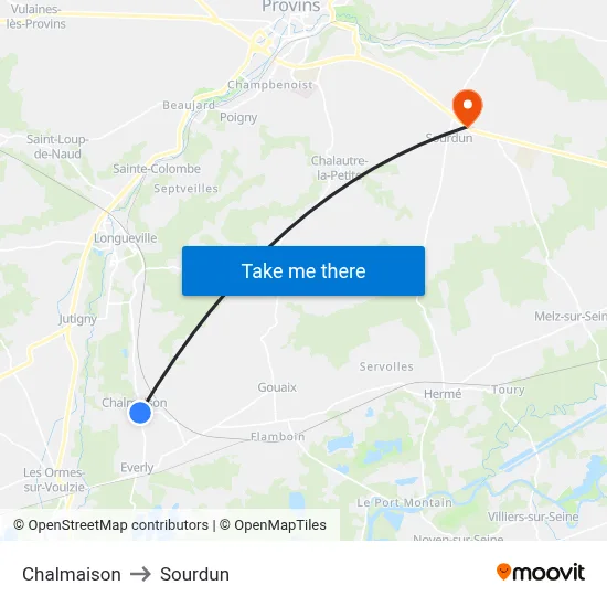 Chalmaison to Sourdun map