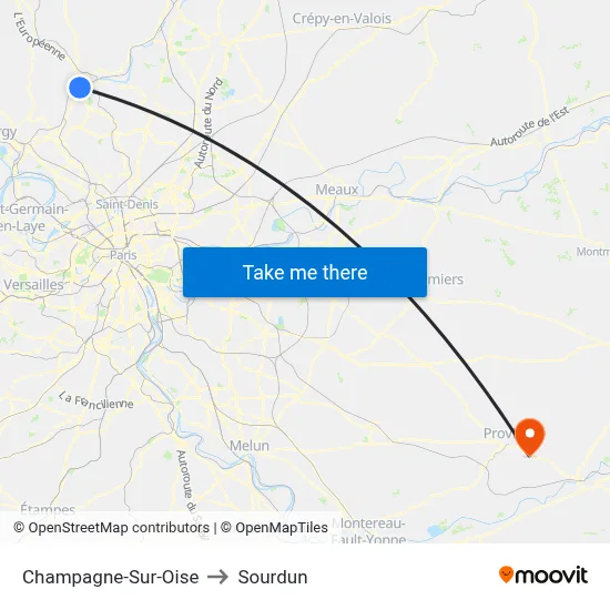 Champagne-Sur-Oise to Sourdun map