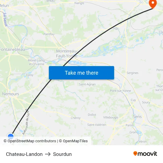 Chateau-Landon to Sourdun map