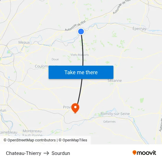 Chateau-Thierry to Sourdun map