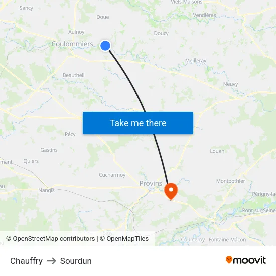 Chauffry to Sourdun map