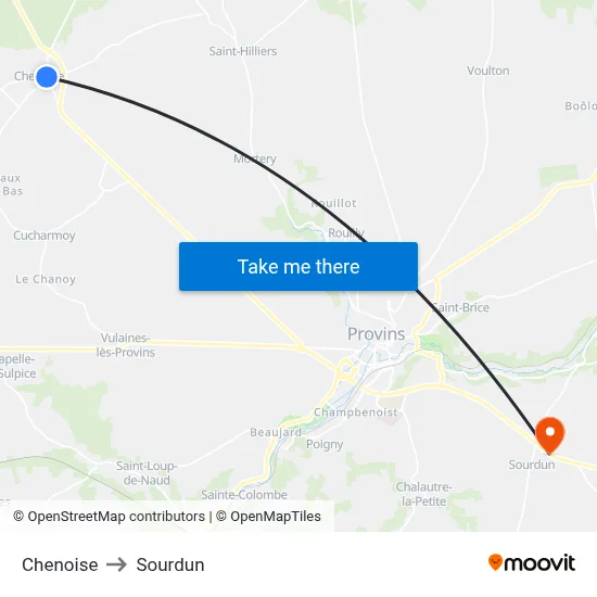 Chenoise to Sourdun map