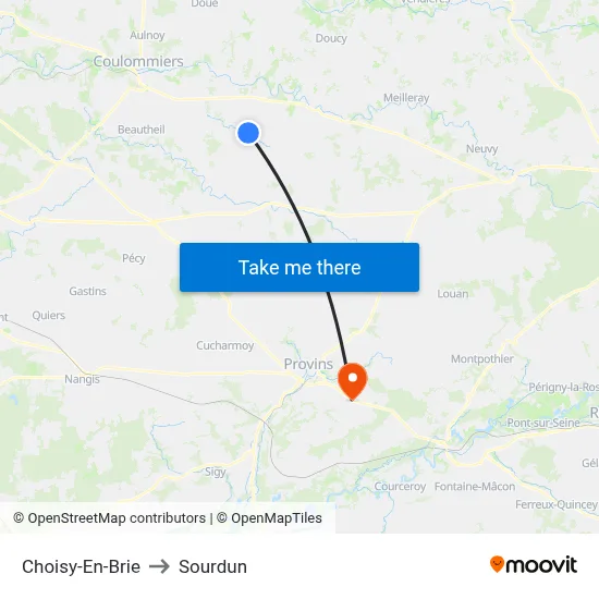 Choisy-En-Brie to Sourdun map