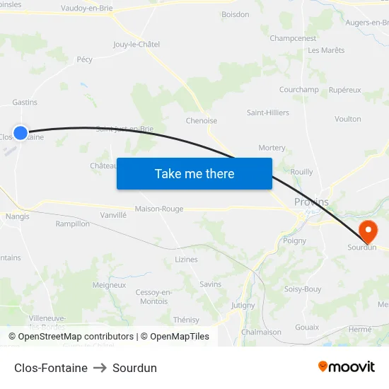 Clos-Fontaine to Sourdun map