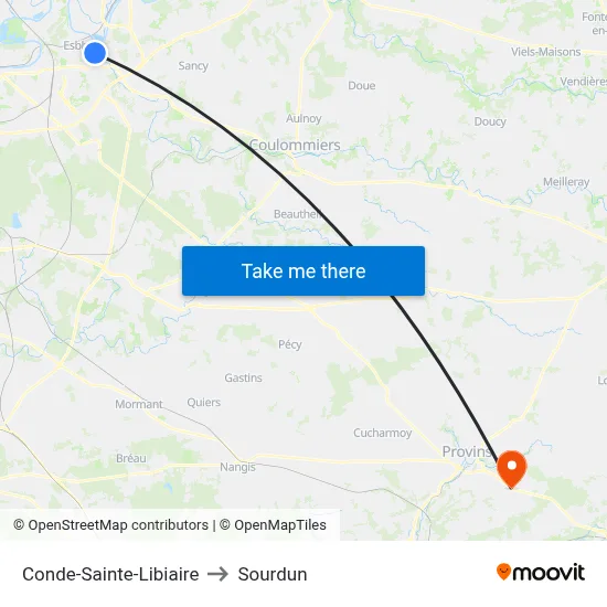Conde-Sainte-Libiaire to Sourdun map