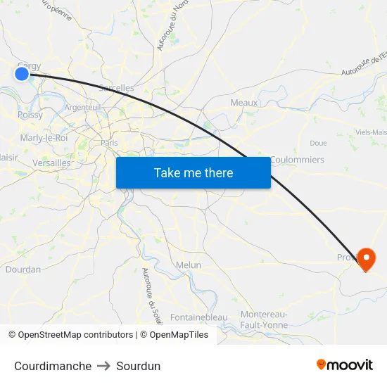 Courdimanche to Sourdun map
