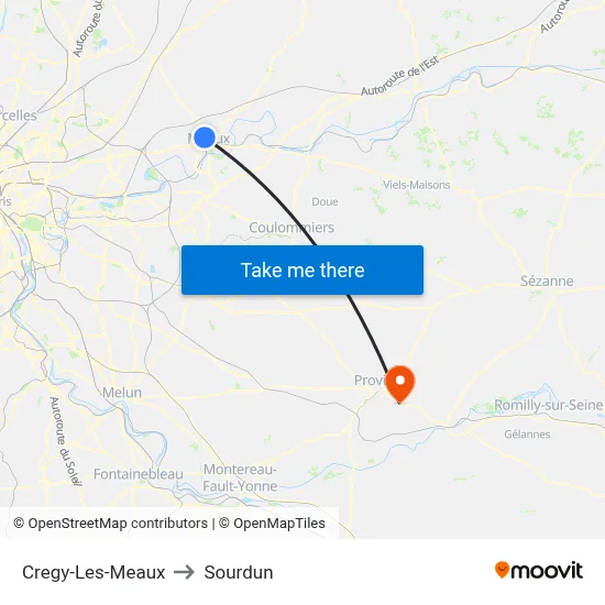 Cregy-Les-Meaux to Sourdun map