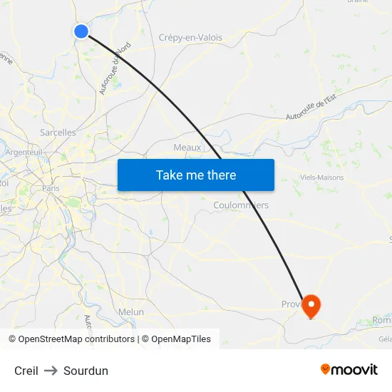 Creil to Sourdun map