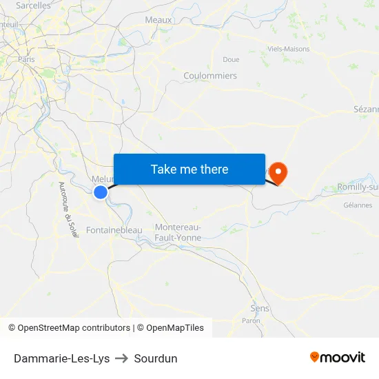Dammarie-Les-Lys to Sourdun map