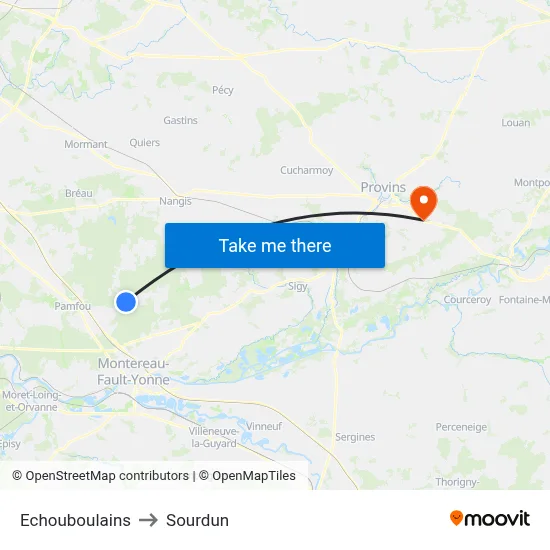 Echouboulains to Sourdun map