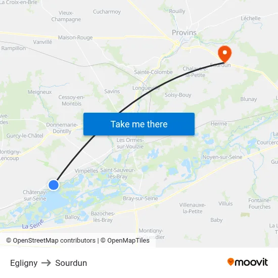 Egligny to Sourdun map