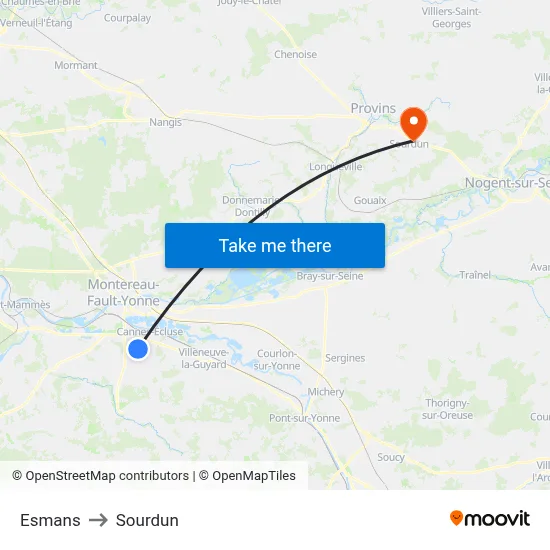 Esmans to Sourdun map