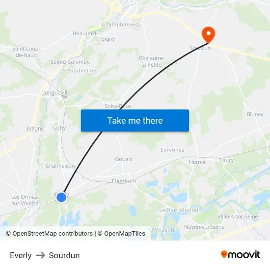 Everly to Sourdun map