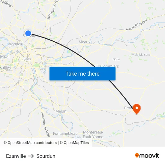 Ezanville to Sourdun map