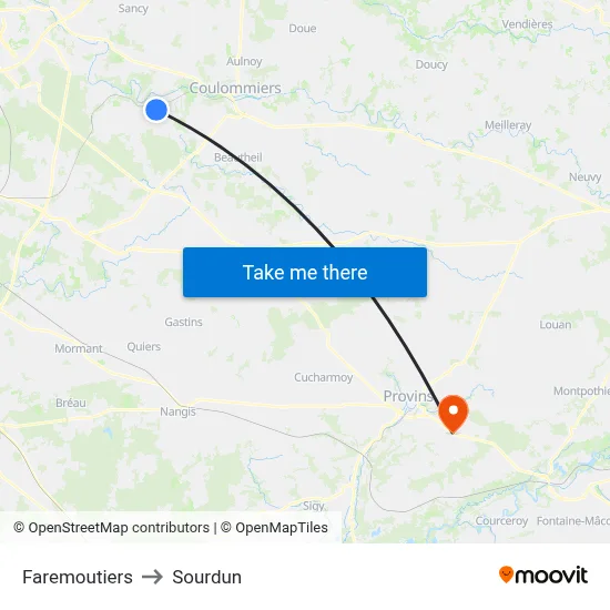 Faremoutiers to Sourdun map