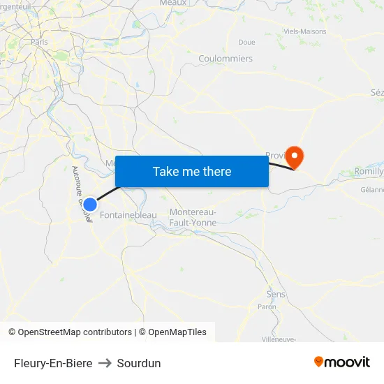 Fleury-En-Biere to Sourdun map
