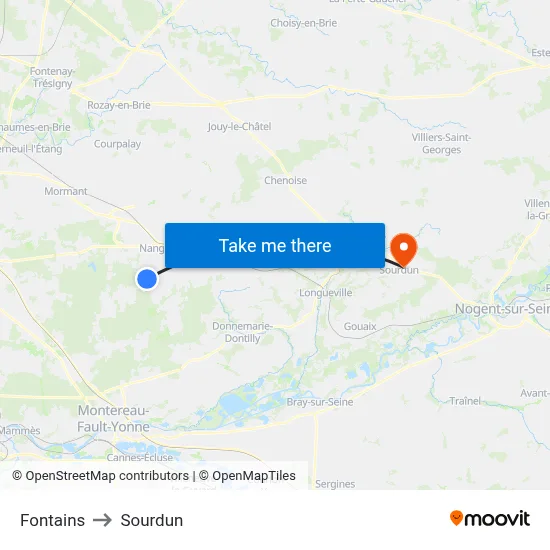 Fontains to Sourdun map